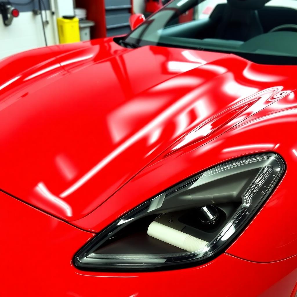 Red exotic paint finish in the shop