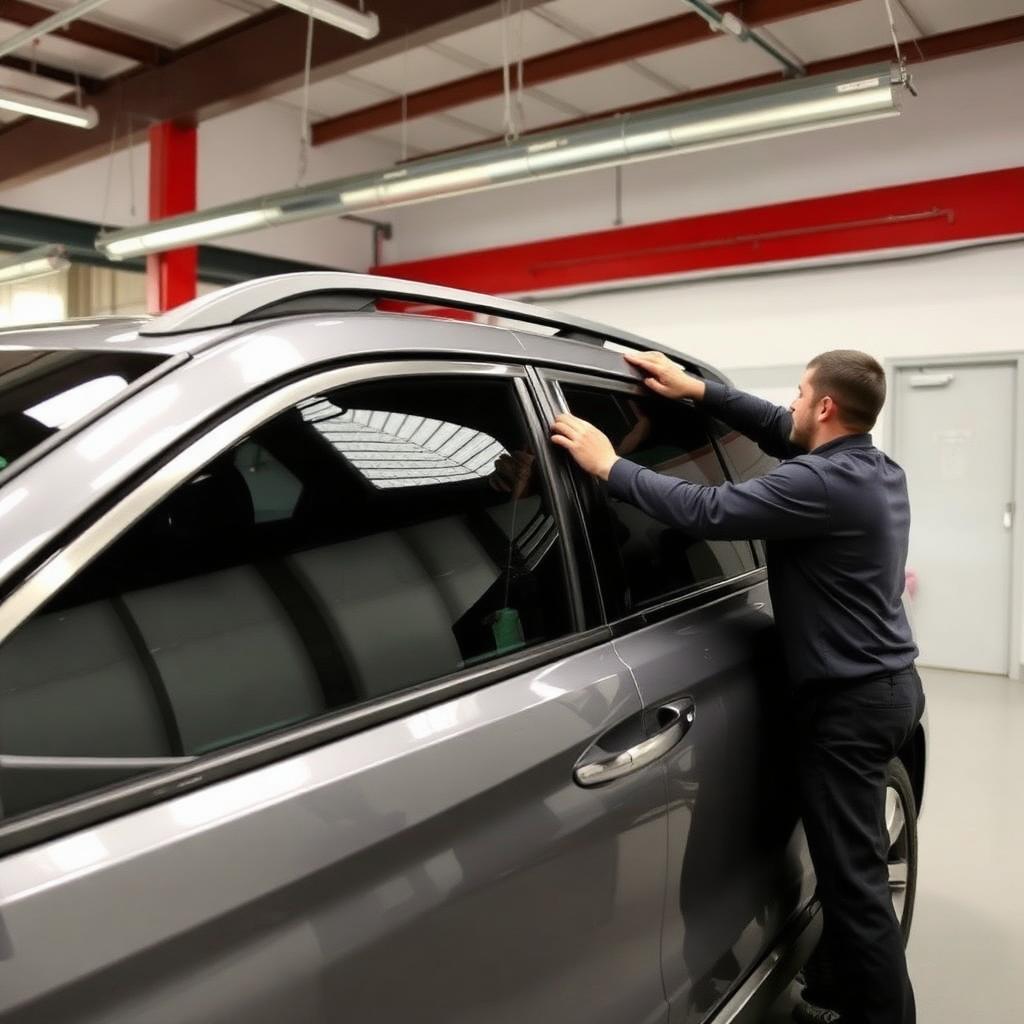 Technician installing window tint